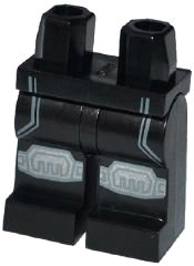 LEGO onderdeel Hips and Legs with Dark Bluish Gray and Silver Knee Pads and Dark Bluish Gray Stripes Pattern (970c00pb0367)
