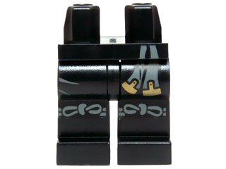 LEGO onderdeel Hips and Legs with Dark Bluish Gray and Gold Sash and Dark Bluish Gray Knotted Knee Straps Pattern (970c00pb0428)