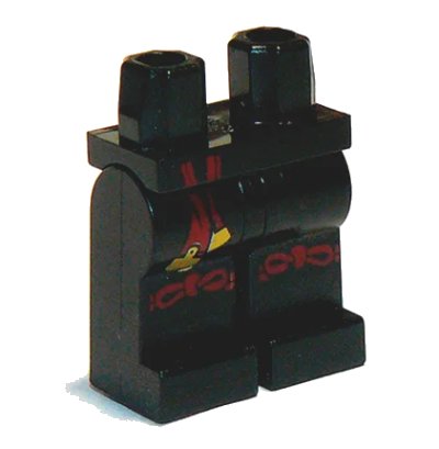 LEGO onderdeel Hips and Legs with Dark Red and Gold Sash and Dark Red Knotted Knee Straps Pattern (970c00pb0513)