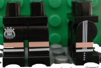 LEGO part Hips and Legs with DFB Logo with 4 Stars, Light Nougat and White Stripes, Lines on Sides Pattern 970c00pb0544