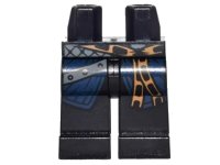 LEGO part Hips and Legs with Medium Nougat Tied Belt, Dark Bluish Gray Strap, Dark Blue Long Coat Pattern 970c00pb0561