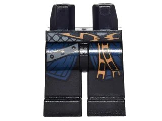 LEGO onderdeel Hips and Legs with Medium Nougat Tied Belt, Dark Bluish Gray Strap, Dark Blue Long Coat Pattern (970c00pb0561)