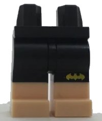 LEGO part Hips and Legs with Yellow Batman Logo on Black Shorts and Light Nougat Lower Legs Pattern 970c00pb0617