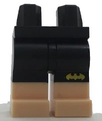 LEGO onderdeel Hips and Legs with Yellow Batman Logo on Black Shorts and Light Nougat Lower Legs Pattern (970c00pb0617)