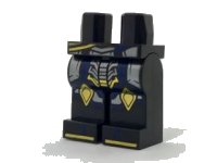 LEGO part Hips and Legs with Silver and Dark Blue Armor, Gold Knee and Toe Armor Pattern 970c00pb0678