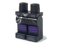 LEGO part Hips and Legs with Silver Buckle and Chain, Dark Purple Knee Wrappings, Dark Bluish Gray Toes Pattern 970c00pb0819