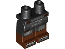 LEGO onderdeel Hips and Legs with Reddish Brown Boots, Silver Bat Buckle, Knee Pads, Toe Plates, and Dark Bluish Gray Tattered Cloth Pattern (970c00pb0936)