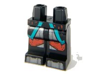 LEGO part Hips and Legs with Coattails with Dark Turquoise Hem, Silver and Red Armor Pattern 970c00pb1052