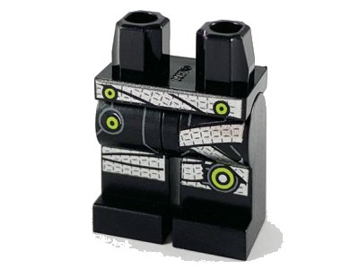 LEGO part Hips and Legs with Silver Belt and Wrappings, Lime Circles Pattern (970c00pb1053)