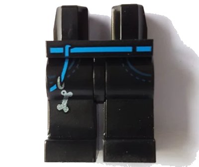 LEGO onderdeel Hips and Legs with Dark Azure Belt and Dog Bone Key Chain Pattern (970c00pb1071)