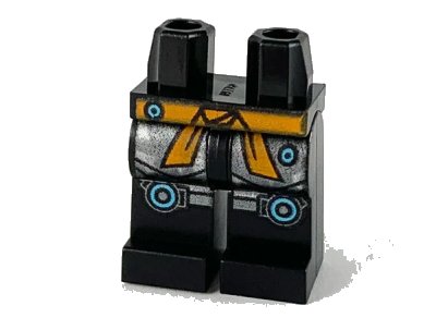LEGO onderdeel Hips and Legs with Orange Sash, Silver Armor Plates and Medium Azure Circles Pattern (970c00pb1072)