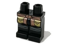 LEGO part Hips and Legs with Copper Sash, Gold Scale Armor and Dark Bluish Gray Knee Wrappings Pattern 970c00pb1109