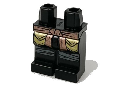 LEGO onderdeel Hips and Legs with Copper Sash, Gold Scale Armor and Dark Bluish Gray Knee Wrappings Pattern (970c00pb1109)