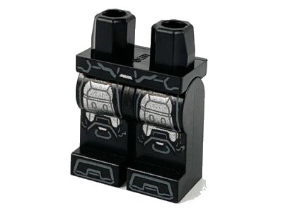 LEGO onderdeel Hips and Legs with Large Silver Armor Plates, Dark Bluish Gray Belt and Toe Outlines Pattern (970c00pb1112)