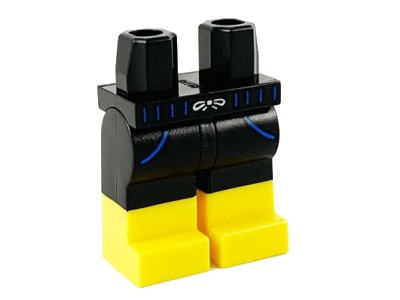 LEGO onderdeel Hips and Legs with Yellow Boots, Silver Bow and Blue Pockets Pattern (970c00pb1159)