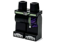 LEGO part Hips and Legs with Lime Belt, Long End, Dark Purple Stripes and Silver Armor Toes Pattern 970c00pb1192