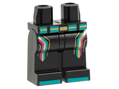LEGO onderdeel Hips and Legs with Dark Turquoise and Gold Belt, Magenta, Gold, and Dark Turquoise Stripes, Dark Turquoise Toes Pattern (970c00pb1233)