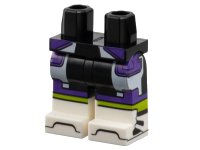 LEGO part Hips and Legs with Molded White Lower Legs / Boots and Printed Dark Purple and White Trim on Shorts, Lime Stripes Pattern 970c00pb1541