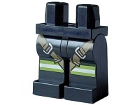 LEGO part Hips and Legs with Lime and Silver Reflective Stripes on Front and Dark Tan Harness Pattern 970c00pb1609