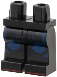 LEGO part Hips and Legs with Dark Blue Kneepads, Dots and Trim, Red Toe Lines Pattern 970c00pb1819