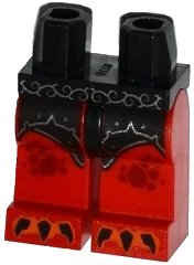 LEGO part Hips and Red Legs with Ornate Silver Belt, Black Armor, Dark Red Spots and Orange and Black Claws Pattern 970c05pb14