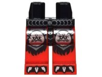 LEGO part Hips and Red Legs with Silver Belt, Round Monster Face Emblems and Claws and Black Fur Pattern 970c05pb16