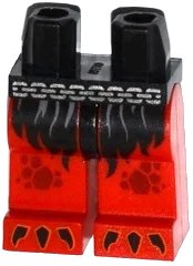 LEGO part Hips and Red Legs with Silver Chain Belt, Fur Shorts, Dark Red Spots and Orange and Black Claws Pattern 970c05pb17
