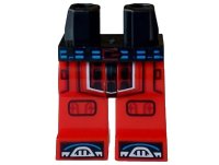 LEGO part Hips and Red Legs with Blue Belt, Dark Red Buckle and Panel, Knee Pads, Black Shoe Tips with White Toes Pattern 970c05pb29