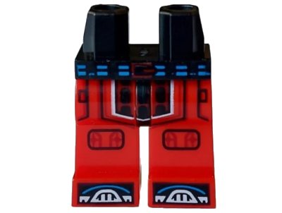 LEGO onderdeel Hips and Red Legs with Blue Belt, Dark Red Buckle and Panel, Knee Pads, Black Shoe Tips with White Toes Pattern (970c05pb29)