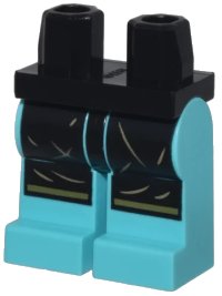 LEGO part Hips and Medium Azure Legs with Black Apron, Tan Scratches and Gold Trim Pattern 970c156pb05