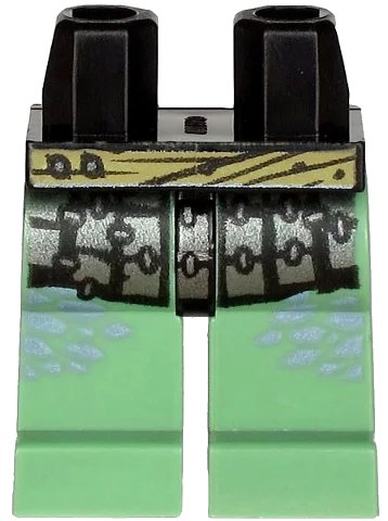 LEGO onderdeel Hips and Sand Green Legs with Silver Armor Plates, Dark Tan Sash and Sand Blue Spots Pattern (970c48pb02)