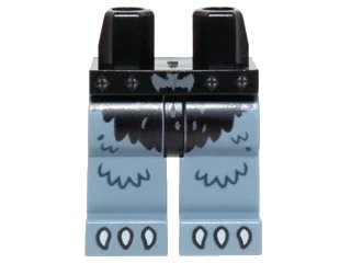 LEGO onderdeel Hips and Sand Blue Legs with Black Loincloth, Bat Buckle and White Claws Pattern (970c55pb07)