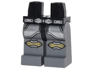 LEGO onderdeel Hips and Dark Bluish Gray Legs with Leg Armor, Silver Belt and Gold Knee Pads Pattern (970c85pb10)