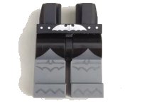LEGO part Hips and Flat Silver Legs, Silver Bat Belt Buckle, Black Scalloped Coattails and Bats on Knees Pattern 970c95pb004