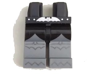 LEGO onderdeel Hips and Flat Silver Legs, Silver Bat Belt Buckle, Black Scalloped Coattails and Bats on Knees Pattern (970c95pb004)