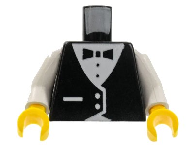 LEGO onderdeel Torso Town Vest Formal with Bow Tie Pattern / White Arms / Yellow Hands (973p20c01)