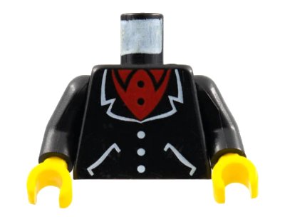 LEGO onderdeel Torso Suit with White Lapels, Pockets, Buttons, Red Undershirt Pattern / Black Arms / Yellow Hands (973p22c01)