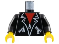 LEGO onderdeel Torso Leather Jacket over Red Shirt, White Lapel Outlines and Zippers Pattern / Black Arms / Yellow Hands 973p28c01