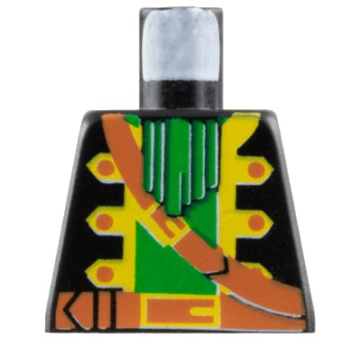 LEGO part Torso Pirate Captain Jacket Open with Yellow Trim over Green Shirt with Neck Ruffle, Brown Strap, Belt with Buckle Pattern (973p36)