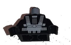LEGO onderdeel Torso Space White Harness and Chest Panel with Rivets Pattern (Blacktron I), Inside with Ribs (Reissue) / Black Arms / Black Hands (973p52newc01)