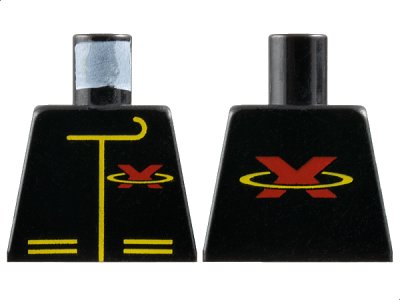 LEGO onderdeel Torso Racing Suit with Red Letter X Extreme Team Logo and Yellow Lines Pattern (973p8a)