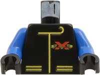 LEGO part Torso Racing Suit with Red Letter X Extreme Team Logo and Yellow Lines Pattern / Blue Arms / Black Hands 973p8ac04