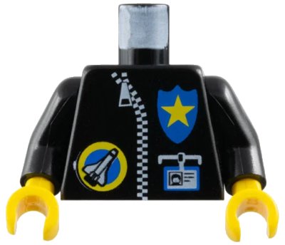LEGO onderdeel Torso Space Port Logo, Zipper, ID and Police Star Pattern / Black Arms / Yellow Hands (973pb0027c01)