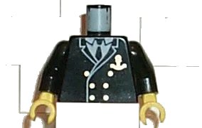 LEGO onderdeel Torso Boat Captain, Suit Double Breasted and Gold Anchor Logo Pattern / Black Arms / Yellow Hands (973pb0049c01)