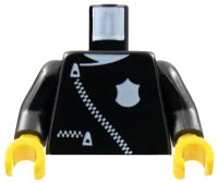 LEGO part Torso Police Leather Jacket with Thin White Zippers and Badge Pattern / Black Arms / Yellow Hands 973pb0079c01