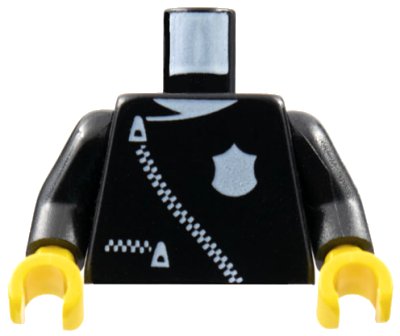 LEGO onderdeel Torso Police Leather Jacket with Thin White Zippers and Badge Pattern / Black Arms / Yellow Hands (973pb0079c01)