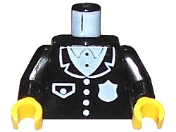 LEGO onderdeel Torso Police Suit with White Badge and Pocket Pattern / Black Arms / Yellow Hands (973pb0091c01)