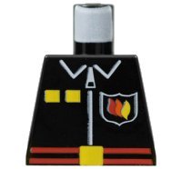 LEGO onderdeel Torso Fire Uniform Shirt with Flame Badge Logo, Yellow Squares, and White Zipper, Red Belt with Buckle Pattern 973pb0099