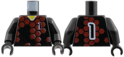 LEGO onderdeel Torso Soccer Goalie Red Hexagons and No. 1 Front and Back Pattern / Black Arms / Black Hands (973pb0165c01)
