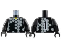 LEGO onderdeel Torso Soccer Uniform Shirt with Light Gray Hexagons, Number 1, Yellow Neck Pattern / Black Arms / Black Hands 973pb0166c01